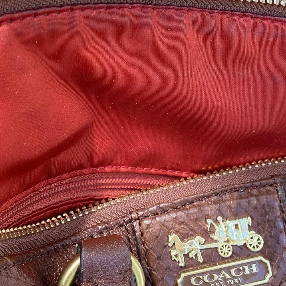 Coach Madison Diagonal Pleated Mixed Exotic Lindsey Satchel F21318 Tobacco Brown